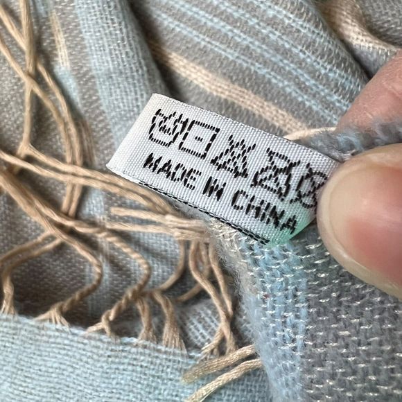 Powder Blue Southwestern Blanket Tassel Scarf 27x71” Big Cozy Scarf Stripes - Picture 13 of 14
